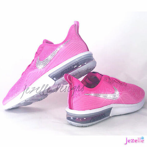 Image of Crystal Nike Air Max Sequent 4, Laser Fuchsia, view 2, JezelleDesigns