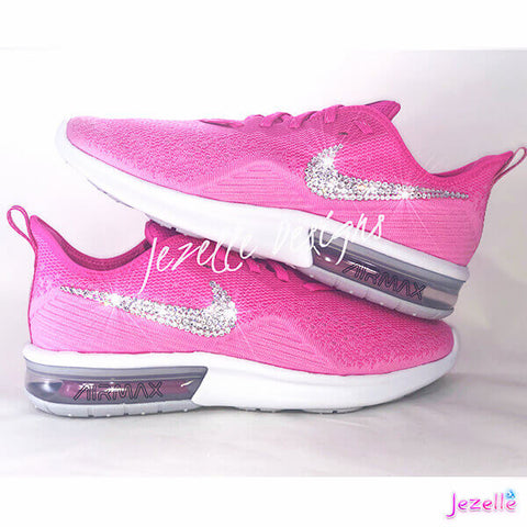 Image of Crystal Nike Air Max Sequent 4, Laser Fuchsia, view 3, JezelleDesigns