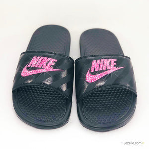 Crystal Nike Benassi JDI Slides — hand-jeweled by JezelleDesigns