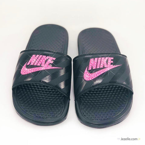 Image of Crystal Nike Benassi JDI Slides, hand-jeweled by JezelleDesigns