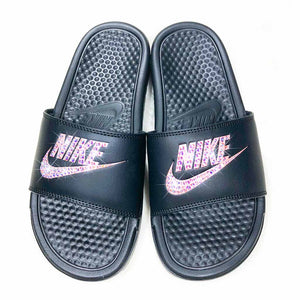 Crystal Nike Benassi Slides — Black/Rose Gold