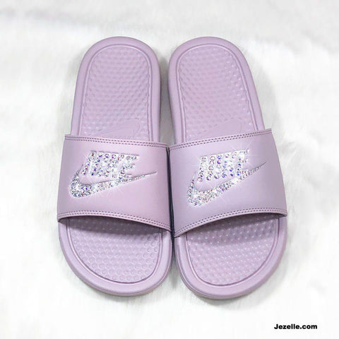 Image of Crystal Nike Benassi Slides — Particle Rose Blush — hand-jeweled by JezelleDesigns