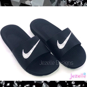 Crystal Nike Kawa Slides — hand-jeweled by JezelleDesigns