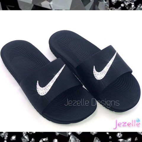 Image of Crystal Nike Kawa Slides, hand-jeweled by JezelleDesigns