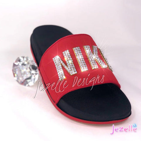 Image of Crystal Nike Offcourt Slides, Black/Red, view 2, JezelleDesigns