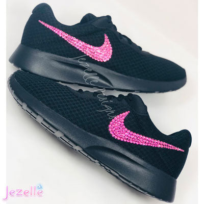 Image of Crystal Nike Tanjun, Black/Rose Pink, hand-jeweled by JezelleDesigns