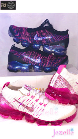 Image of Crystal Nike VaporMax Flyknit 3, White/Hot Pink, view 2, JezelleDesigns