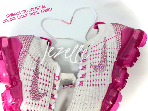 Image of Crystal Nike VaporMax Flyknit 3, White/Hot Pink, view 3, JezelleDesigns