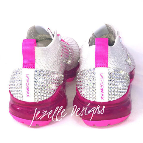 Image of Crystal Nike VaporMax Flyknit 3, White/Hot Pink, view 5, JezelleDesigns