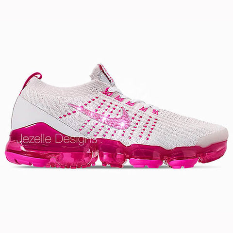 Image of Crystal Nike VaporMax Flyknit 3, White/Hot Pink, view 6, JezelleDesigns