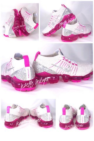 Image of Crystal Nike VaporMax Flyknit 3, White/Hot Pink, view 7, JezelleDesigns