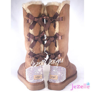 Custom Crystal Bailey Bow Uggs®, Tall, Three Bows, hand-jeweled by JezelleDesigns