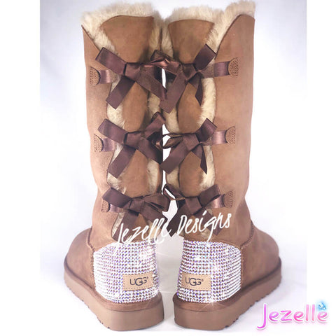 Image of Custom Crystal Bailey Bow Uggs®, Tall, Three Bows, hand-jeweled by JezelleDesigns