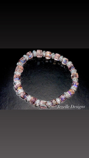 Custom Crystal Bracelets — Pink & Silver — hand-jeweled by JezelleDesigns