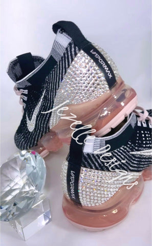 Image of Custom Nike Air VaporMax Flyknit 3, Black/Pink Crystal, view 2, JezelleDesigns