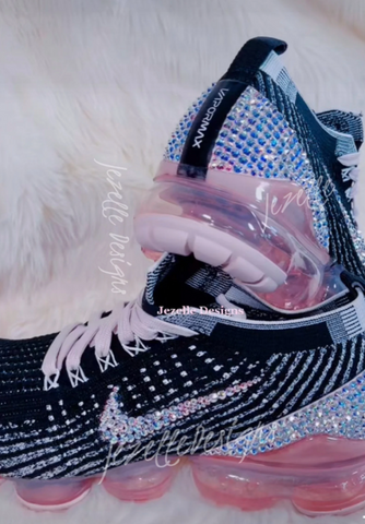 Image of Custom Nike Air VaporMax Flyknit 3, Black/Pink Crystal, view 3, JezelleDesigns