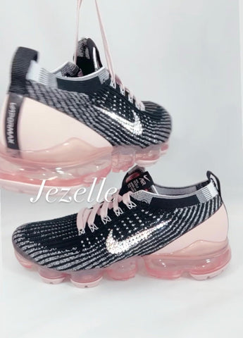 Image of Custom Nike Air VaporMax Flyknit 3, Black/Pink Crystal, view 6, JezelleDesigns