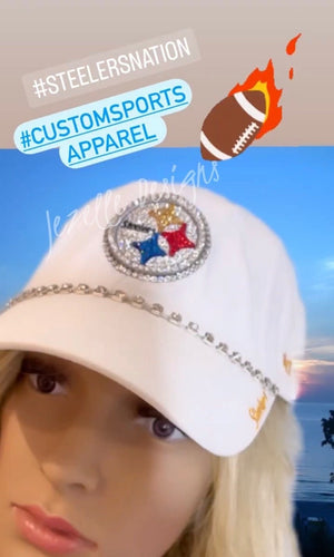 Custom Steelers Crystal Hat, Hand-Jeweled NFL Snapback (Any Team Available)