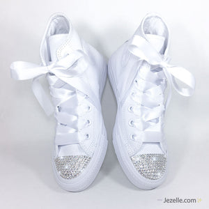 Wedding Converse, Leather High-Top with Crystals, hand-jeweled by JezelleDesigns