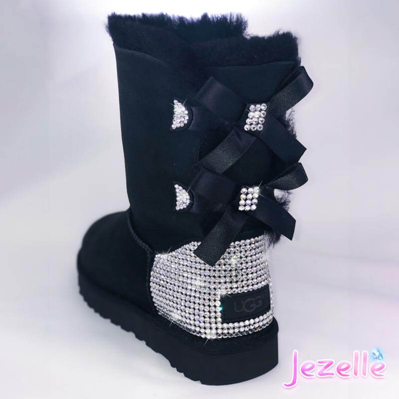 Bling Ugg Bailey Bow II (Short) w/Ultra-Premium Crystals -  8 / Black / CLEAR/Diamond - Heels Only