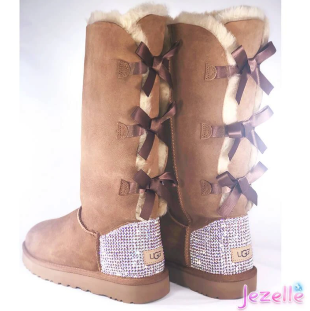 Bling Custom Rhinestone Bailey Bow Uggs® with Ultra-Premium Crystals (3 bows tall)