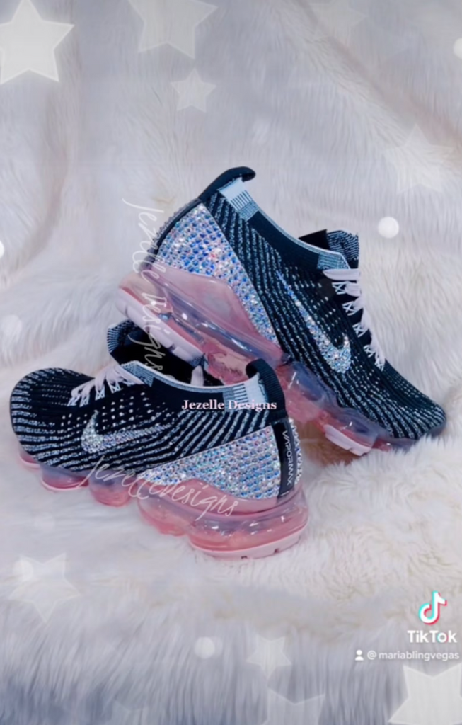 Swarovski Women's VaporMax Flyknit 3 Light Pink and Black Sneakers Blinged  Out With Authentic Swarovski Crystals Custom Bling Sports Shoes