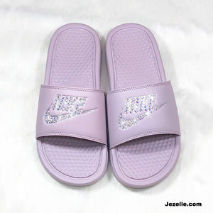 Bling Particle Rose 'Blush' Benassi Nike Slides w/Ultra-Premium Crystals