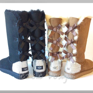 Bling Uggs Custom Hand Jeweled Rhinestone Bailey Bow Tall 3 Bows Ugg Boots