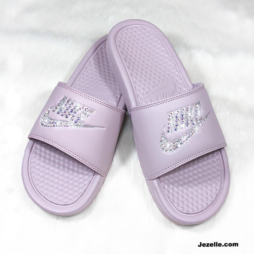 Bling Particle Rose 'Blush' Benassi Nike Slides Jezelle.com