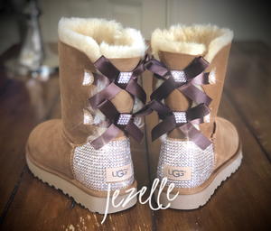 Custom Bling Bailey Bow II Uggs® with Ultra-Premium Crystals (2 short bows)