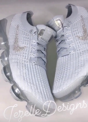 Image of Bling Nike Air VaporMax Flyknit 3 w/Ultra-Premium Crystals (White/Platinum)